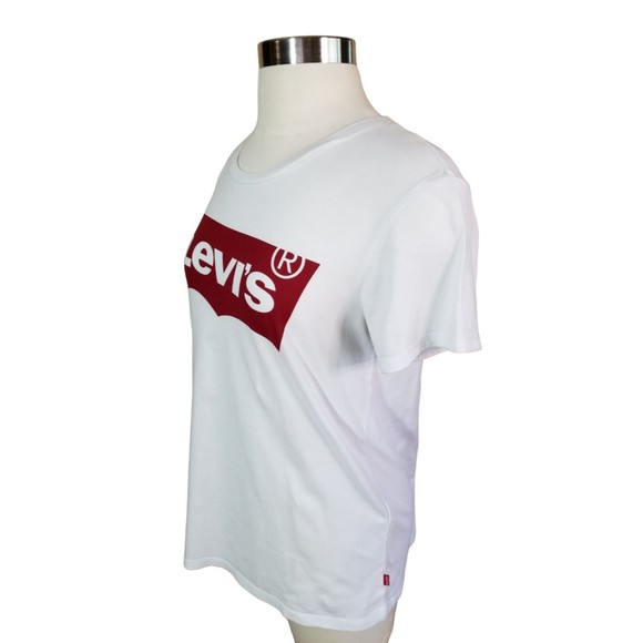 Levi's White Tee T Shirt Top Red Logo Graphic Short Sleeve Scoop Neck Sz Med - Picture 3 of 9